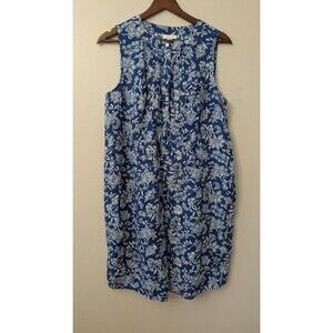 J Jill Love Linen Floral Shift Dress M Sleeveless Pleated Beachy Boho Coastal